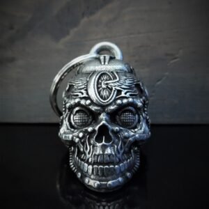 Motorhead Skull Bell - Pewter - Motorcycle Gremlin Bell - Made In USA - SKU BB111-DS