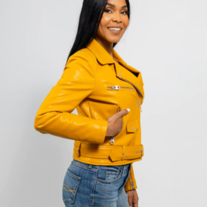 Vegan Leather Motorcycle Jacket - Women's - Mustard Yellow - Remy - WBL1390-WB