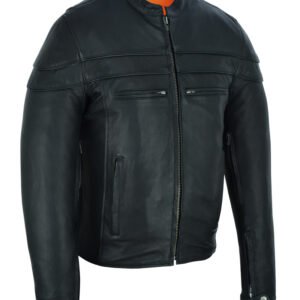 Men's Tall Leather Motorcycle Jacket - Big and Tall - Men's Racer Jacket - DS701TALL-DS