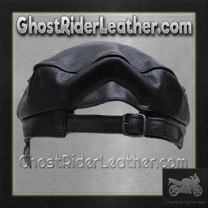 Leather Cap with Chain - Biker Leather Hat - SKU AC008-DL