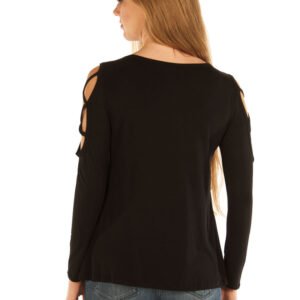 Women's Cold Shoulder Devilish Raven Shirt - Open Sleeves - 7697BLK-DS