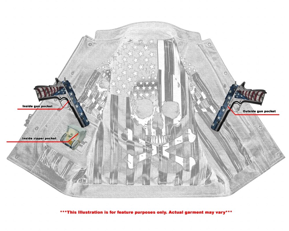 Leather Motorcycle Vest - Men's - Flag and Skull Lining - Club - Up To 8XL - DS193-DS