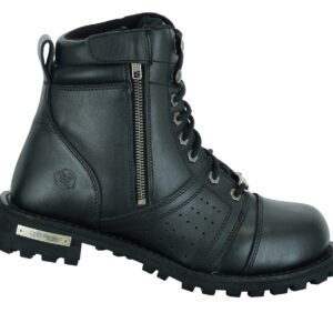 Men's Black 6 Inch Motorcycle Boots - Perforated - Medium or Wide - Side Zipper - Plain Toe - DS9731-DS