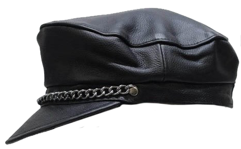 Leather Cap with Chain - Biker Leather Hat - SKU AC008-DL