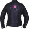 UNIK Ladies Premium Leather Motorcycle Jacket With Hot Pink Embroidered Rose - 6801-24-UN