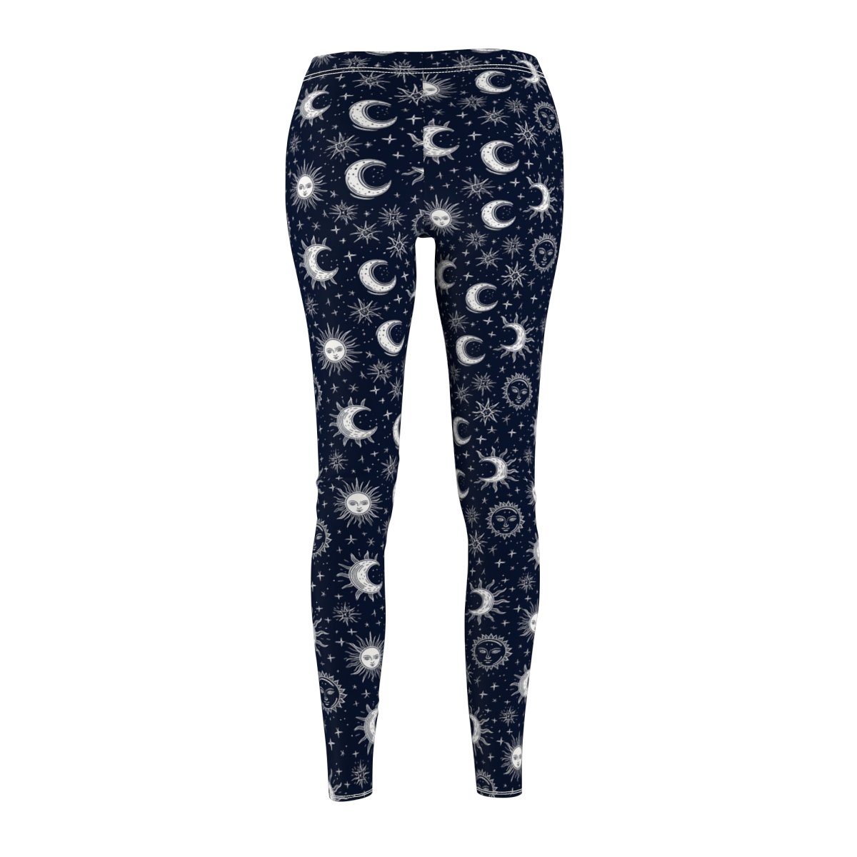 Sun Moon Stars - White on Midnight Blue - Women's Cut & Sew Casual Leggings (AOP)