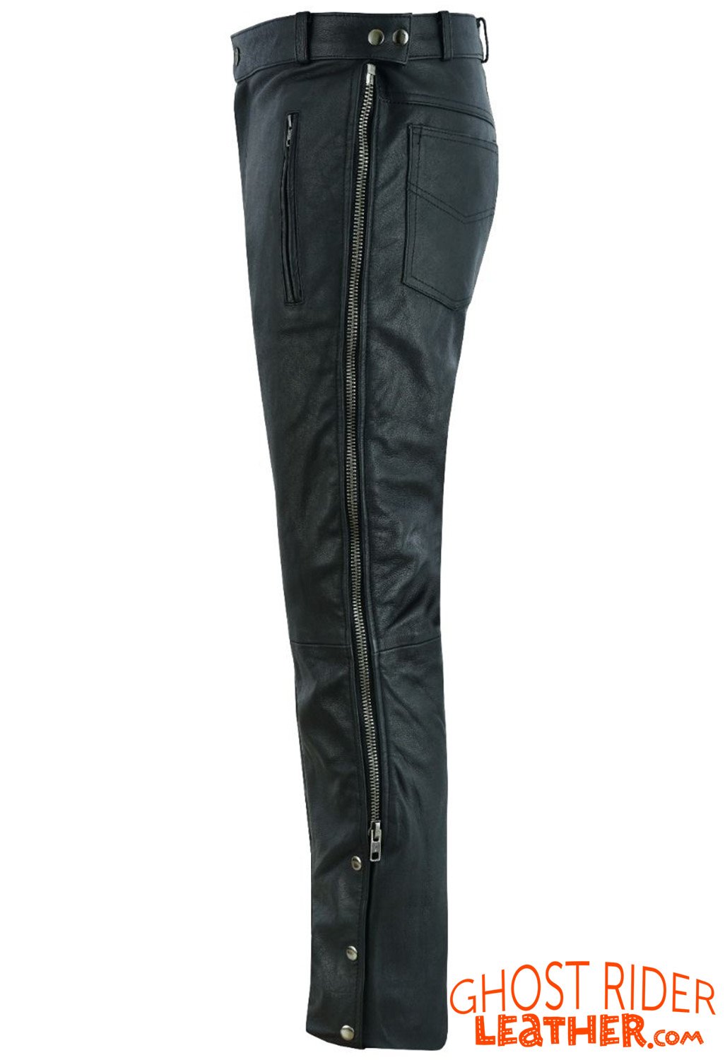 Leather Chap Pants - Men's - Zipper Pockets - Motorcycle - C1001-11-DL