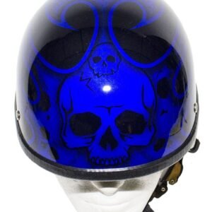 Novelty Motorcycle Helmet - Gloss Blue - Burning Skull - Shorty - H401-D4-BLUE-DL Size Chart