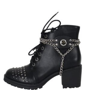 Pair of Women's Biker Boot Chains - Chrome and Gold Police Star - BCN105-DL