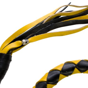 3 Inches Around - Get Back Whip in Black and Yellow Leather - 42 Inches - Motorcycle Accessories - GBW8-11-T2-DL