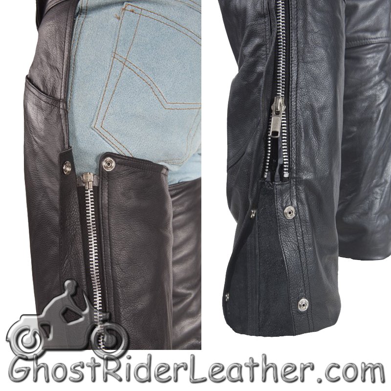 Premium Leather Chaps With Thigh Stretch for Men or Women - SKU C332-DL