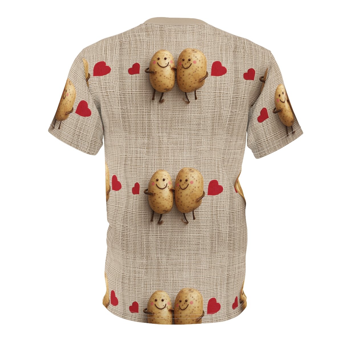 Potatoes in Love - Burlap - Red Hearts - Valentine's Day - Unisex Cut & Sew Tee (AOP)