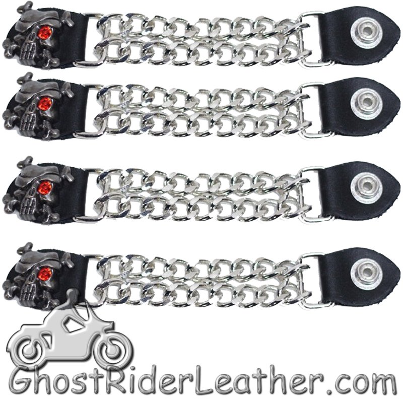 Set of Four Skull Crossbones Red Eye Vest Extenders with Chrome Chain - AC1080-DL