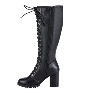 Motorcycle Boots - Women's - Knee High - Chunky Heel and Zipper - BTL7006-DL