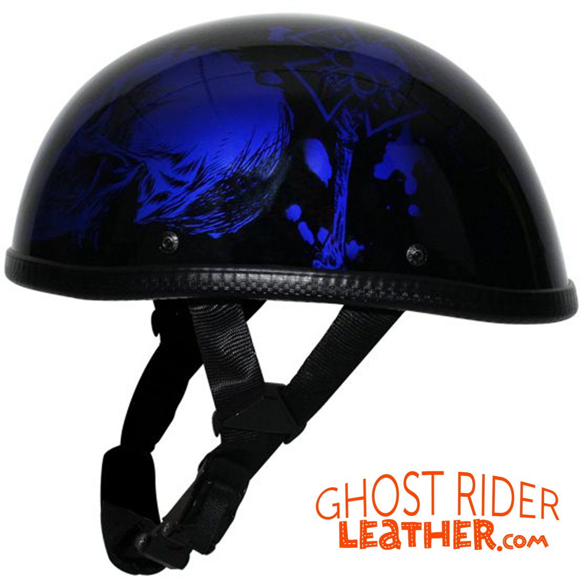 Novelty Motorcycle Helmet - Gloss Blue Horned Skeletons - H401-D5-BLUE-DL