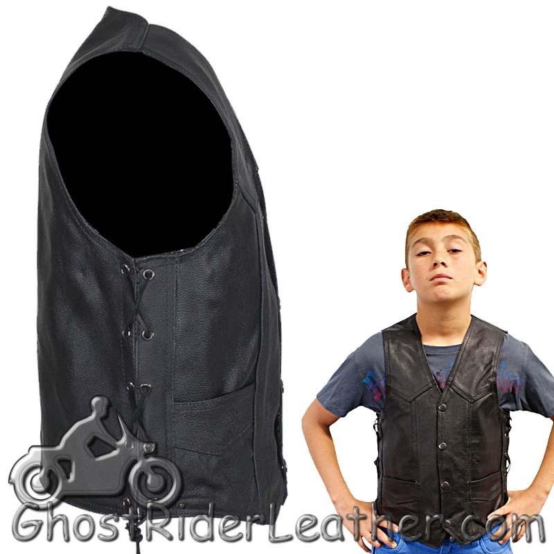 Leather Motorcycle Vest - Kid's - Children's - Side Laces - KD392-DL
