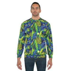 Cat Hiding in the Plants - Blues Greens Yellow - Multi Colors - Unisex Sweatshirt