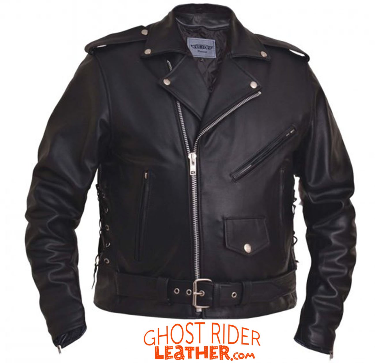 Leather Motorcycle Jacket - Men's - Classic - Side Laces - 12-00-UN