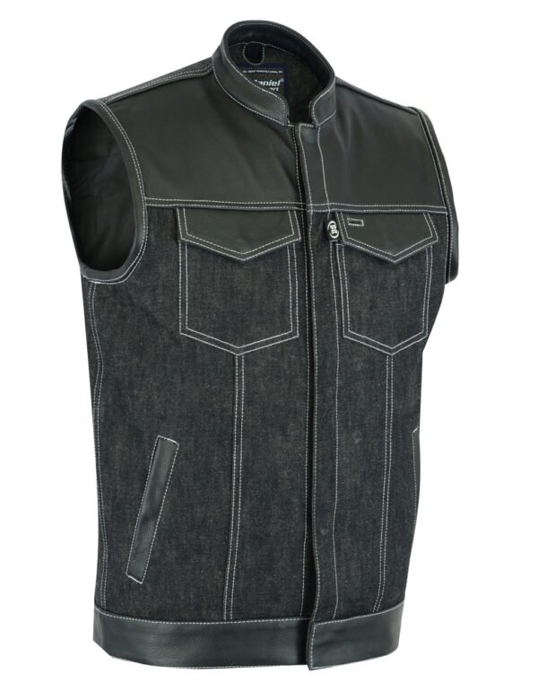 Denim and Leather Motorcycle Combo Vest - Men's - Upgraded Gun Pockets - Up To 10XL - DM900-DS