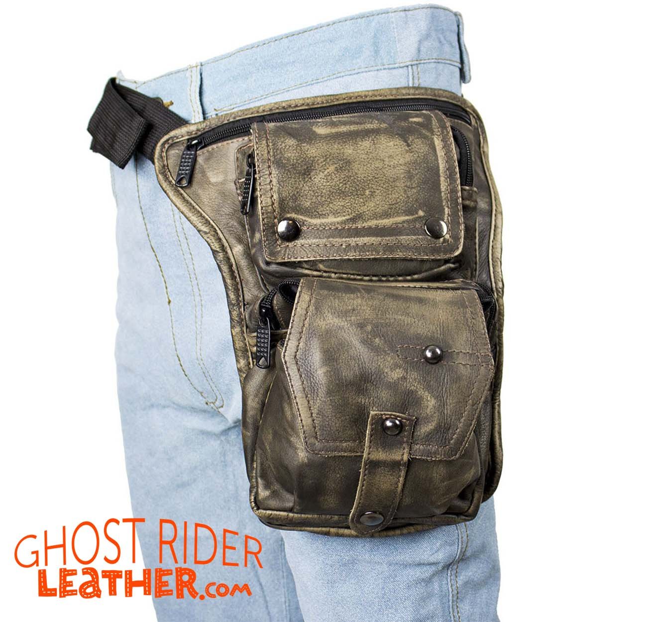 Leather Thigh Bag - Gun Pocket - Distressed Brown - Motorcycle - AC1025-12-DL