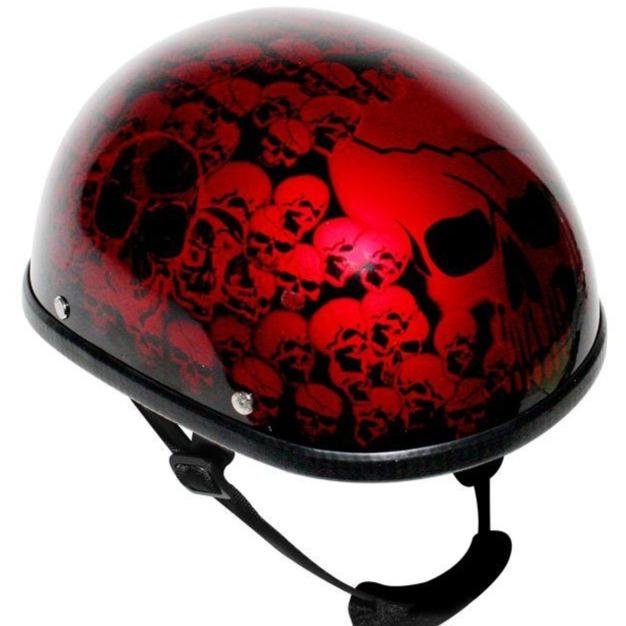 Novelty Motorcycle Helmet - Burgundy Red Skull Boneyard - Shorty - H6401-BURG-DL Size Chart.