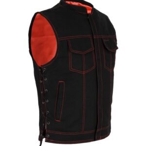 Denim Motorcycle Vest - Men's - Red Stitching - MV97320-ZIP-RTRL-BD-DL