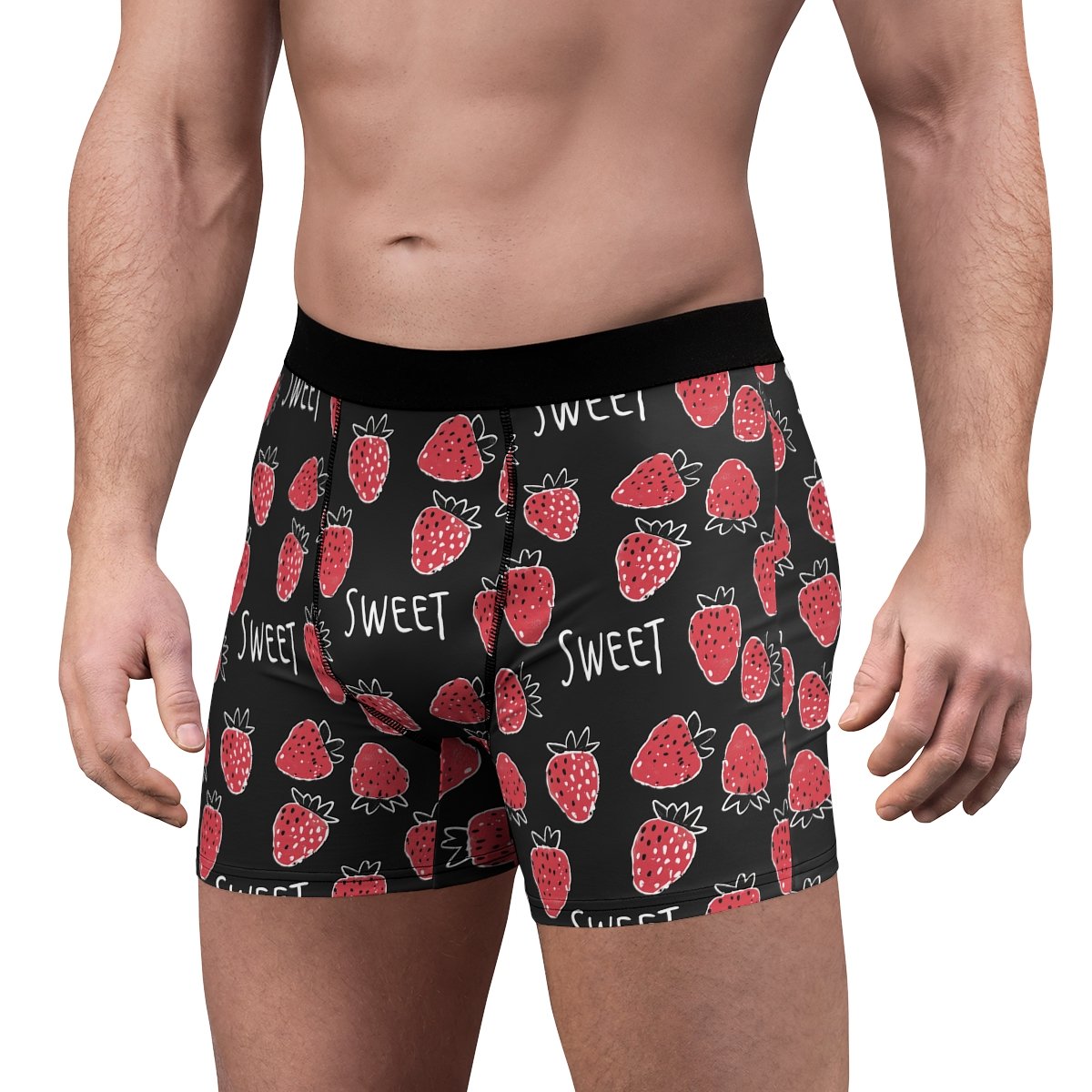 Doodle Strawberries - Sweet Red White on Black - Men's Boxer Briefs (AOP)