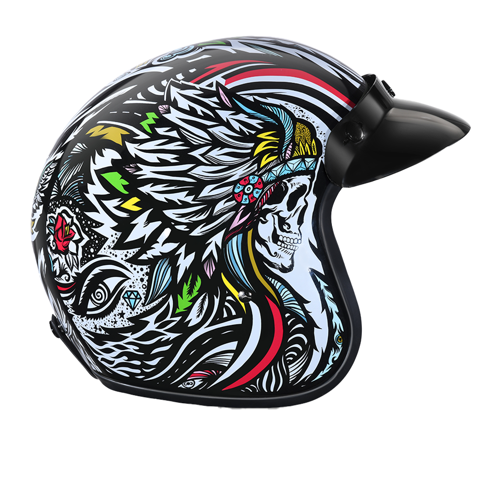 DOT Motorcycle Helmet - Tribal Design - Open Face - Cruiser - DC6-T-DH