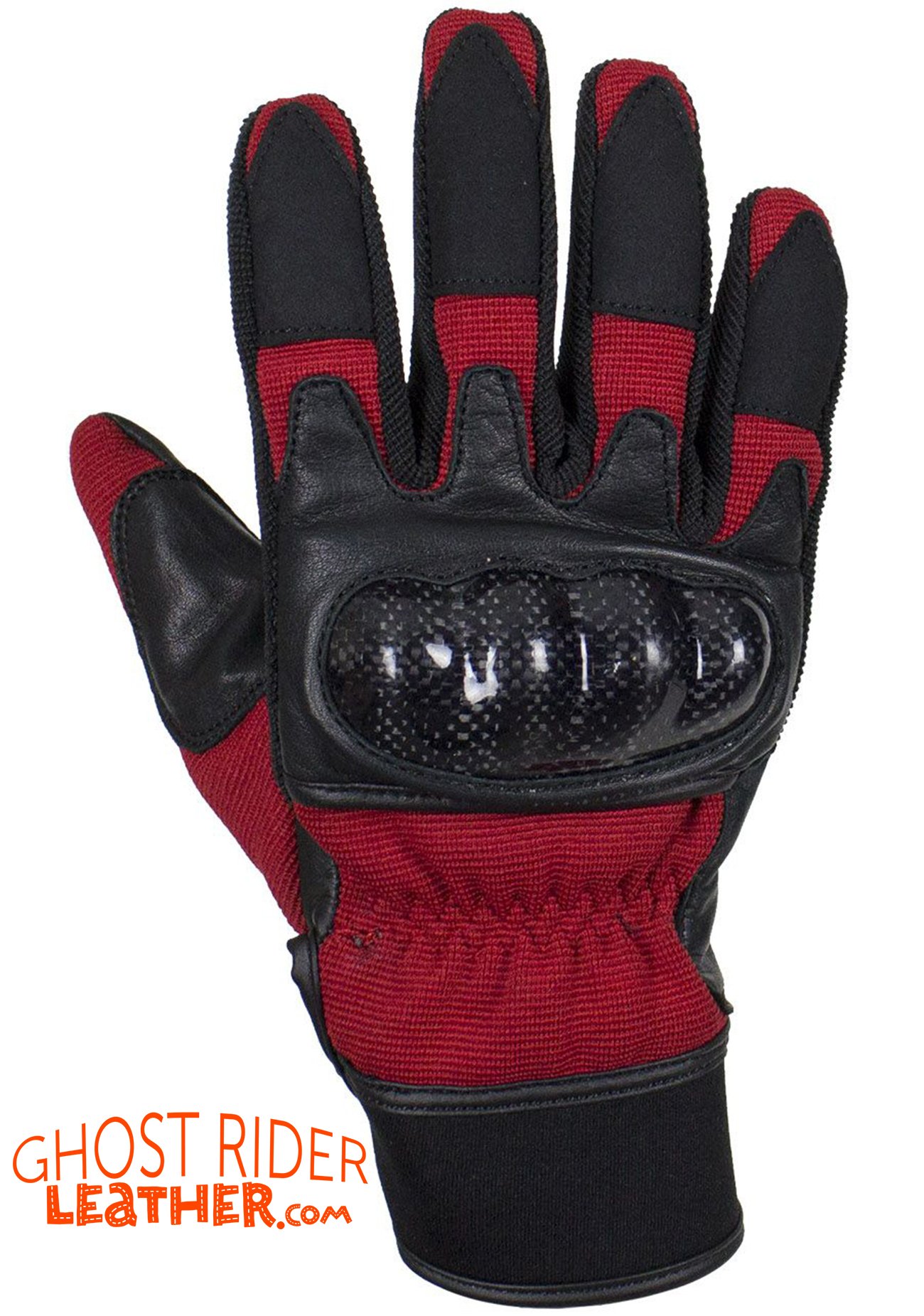 Leather Gloves - Men's - Full Finger - Knuckle Protector - Red - GLZ108-RED-DL