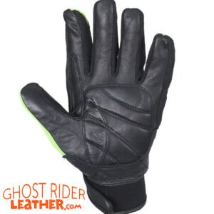 Leather Gloves - Men's - Full Finger - Knuckle Protector - Green - GLZ108-GREEN-DL