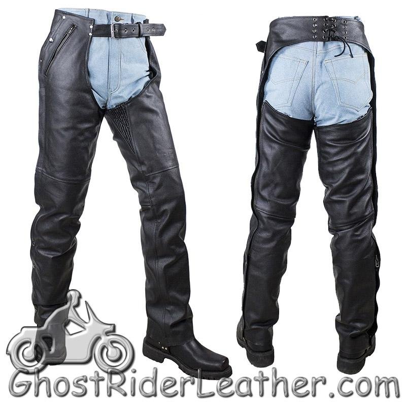 Men's or Women's Unisex Leather Chaps with Removable Liner - Premium Naked Leather - SKU C4334-11-DL