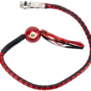 Get Back Whip - Black and Red Leather - With Pool Ball - 42 Inches - SKU GBW6-BB-DL