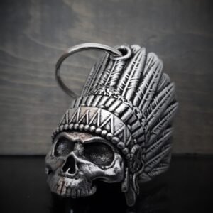 Indian Skull - Pewter - Motorcycle Spirit Bell - Made In USA - SKU BB69-DS