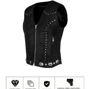 Leather Motorcycle Vest - Women's - Studs - Conchos - Zipper - N-LV8505-11-DL