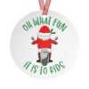 Christmas Ornament - Santa - Motorcycle - Red - Green - Round - Metal Ornaments