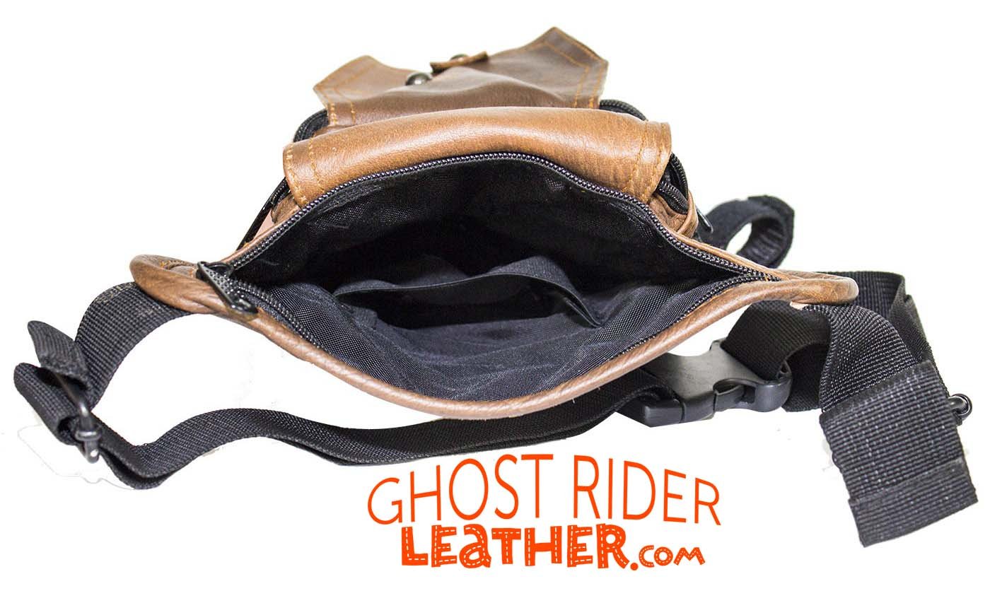 Leather Thigh Bag - Gun Pocket - Brown - Motorcycle - AC1025-BRN-DL