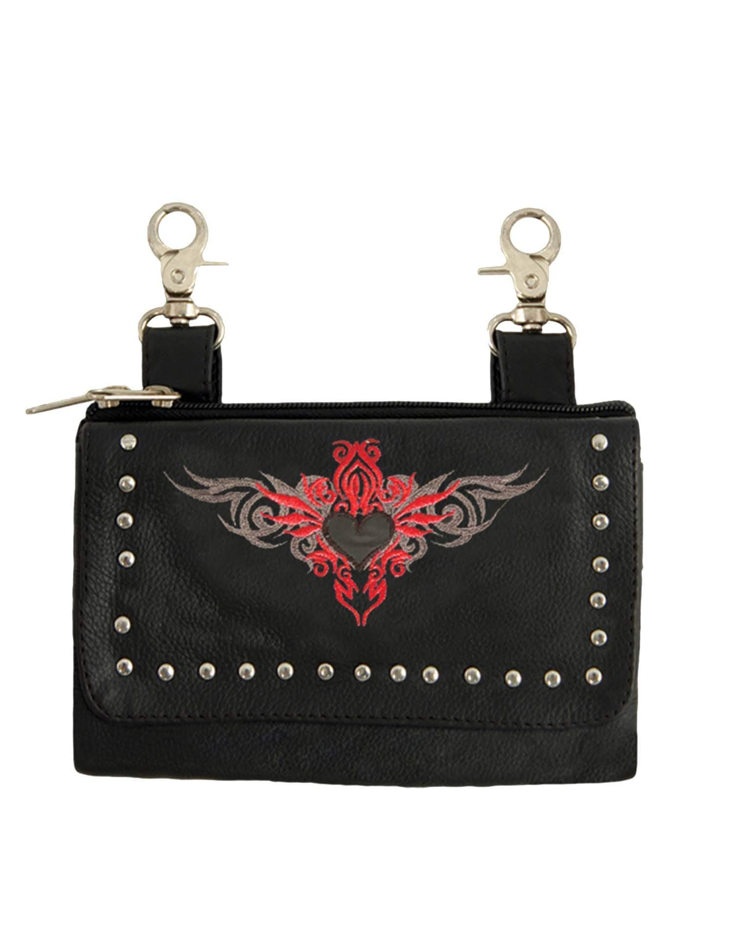 Clip on Bag - Embroidery - Tribal Heart Design - Red - 2156-01-UN