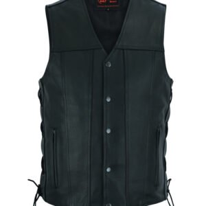 Leather Motorcycle Vest - Men's -Up To Size 8XL - Tapered Bottom - Big and Tall - DS161-TALL-DS