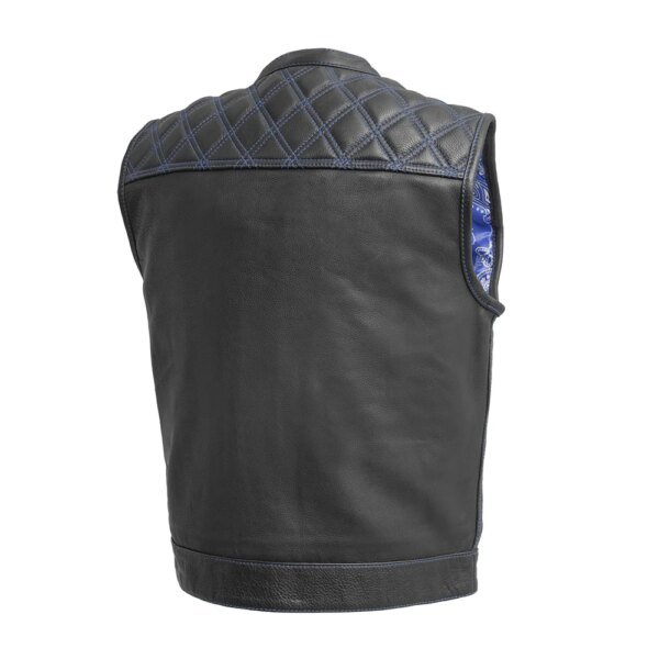 Leather Motorcycle Vest - Men's - Downside - Black with Blue Stitching - Up To 5X - FIM693-QLT-BL-FM