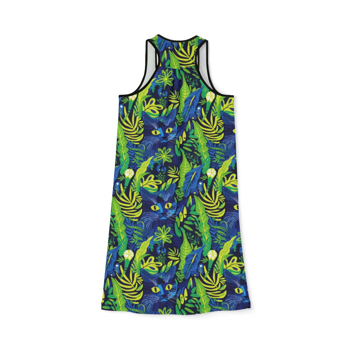 Cat Hiding in the Plants - Blues Greens Yellow - Multi Color - Women's Racerback Dress