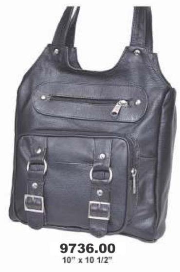 Black Leather Handbag - Concealed Carry Pocket - 9736-00-UN