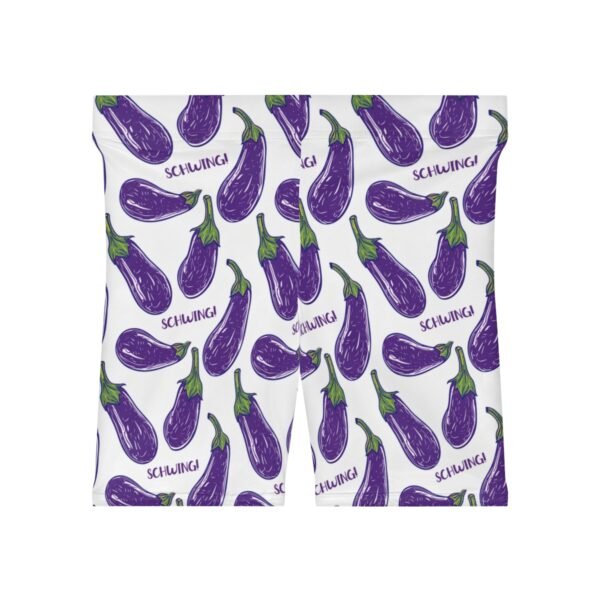 Doodle Eggplant Emoji - Purple Green on White - Text Schwing - Women's Biker Shorts