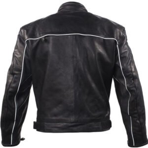 Men's Motorcycle Leather Jacket - Reflective Piping - MJ780-BLK-DL