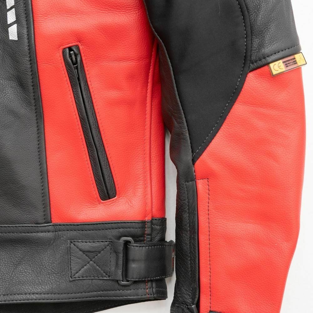 First Manufacturing Company Mens PowerSports Leather Racing Jacket - Red and Black - AT-1104-RED-FM