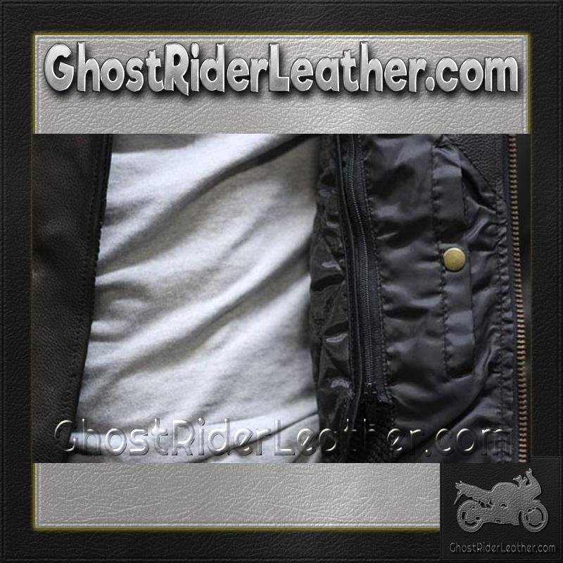 Mens Braided Pistol Pete Premium Leather Motorcycle Jacket - SKU MJ708-DL