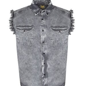 Denim Work Shirt - Men's - Gray - Sleeveless - Flap Pockets - MSLW-GREY-DL