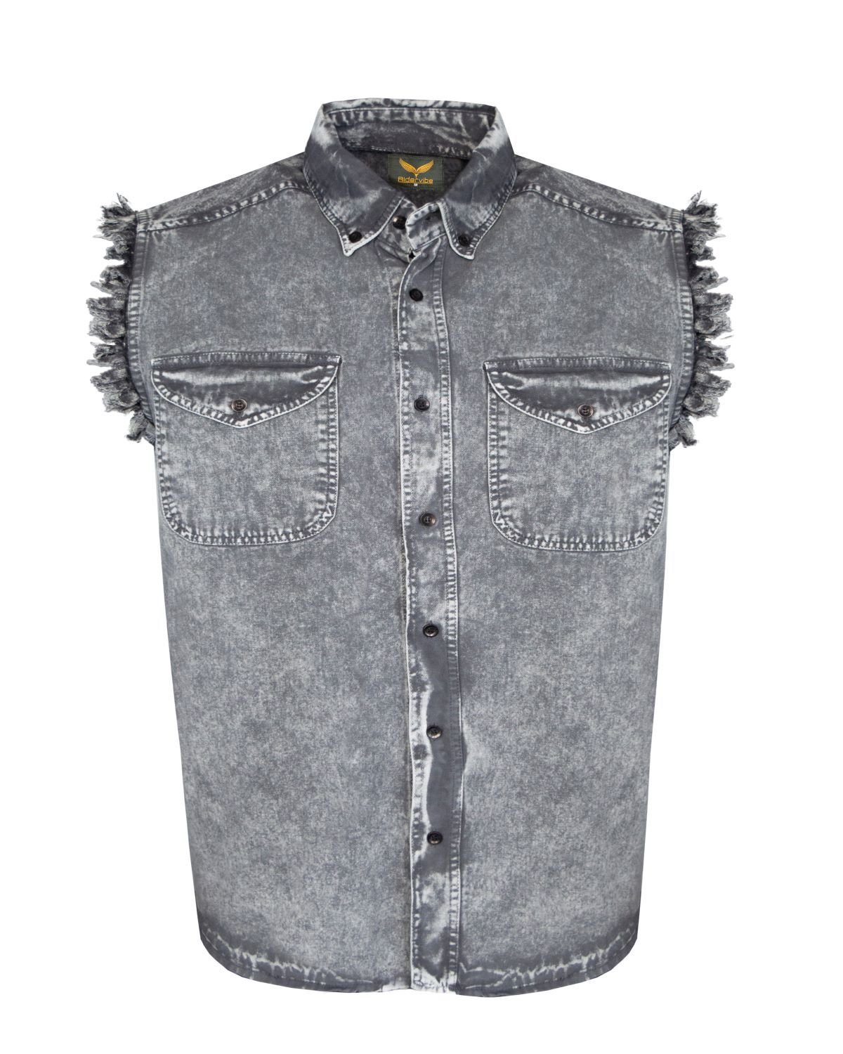 Denim Work Shirt - Men's - Gray - Sleeveless - Flap Pockets - MSLW-GREY-DL