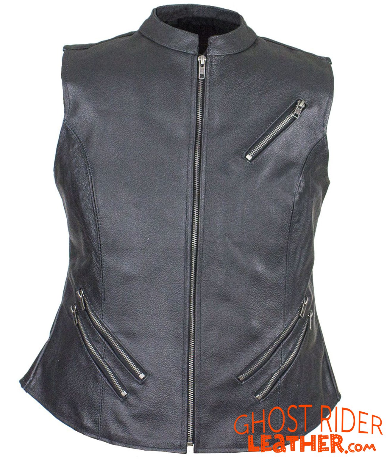 Leather Vest - Women's - Concealed Gun Pockets - Zippers - CL-LV8508-SS-DL