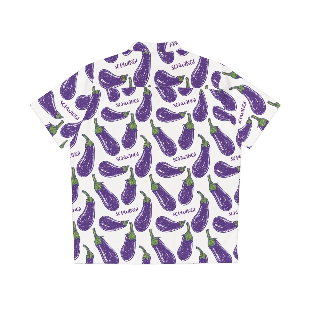 Doodle Eggplant Emoji - Text Schwing - Purple Green on White - Men's Hawaiian Shirt