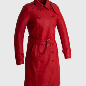 Fire Red Leather Trench Coat - Women's - Olivia - WBL3071-RED-FM